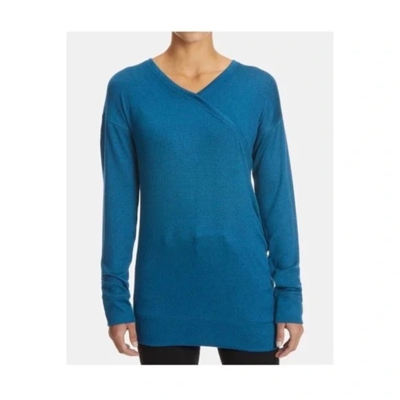 Eastern Mountain Sports Sz L Teal Stretch V Neck Blouse Sweater Fleece Pullover - Picture 1 of 10
